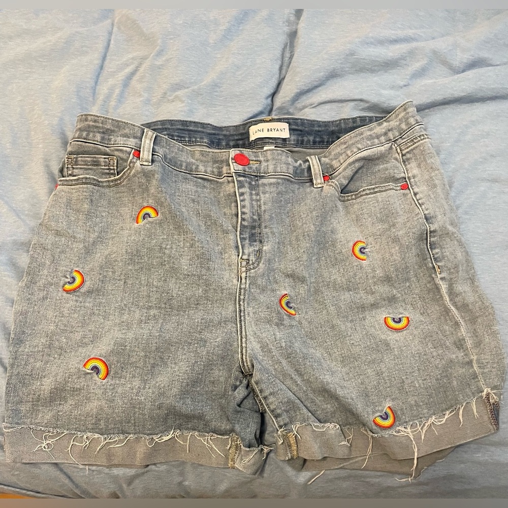 Lane Bryant Women's Plus Size 16 Denim Multicolor Bermuda Shorts Rainbow